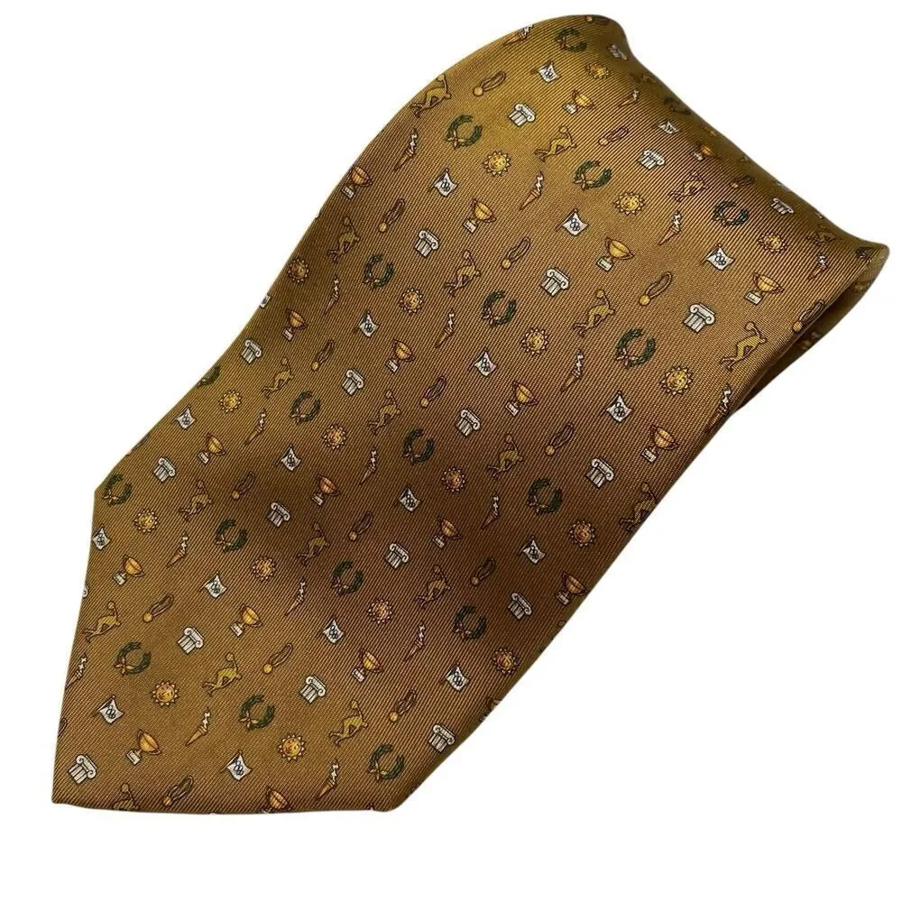 Salvatore Ferragamo Tie Mens Gold 100% Silk Made in Italy Novelty